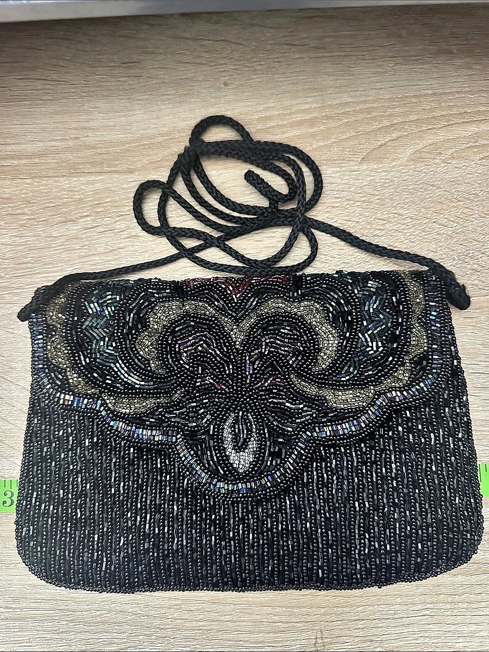 Partners Beaded Shoulder Clutch in Black & Gold Multicolor Vintage